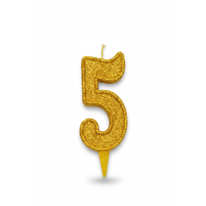 Cвічка цифра "5" золото глітер, 7 см