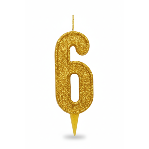 Cвічка цифра "6" золото глітер, 7 см