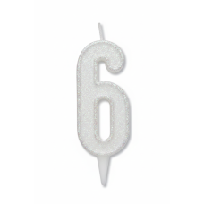 Cвічка цифра "6" біла глітер, 7 см
