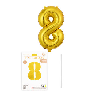 Повітряна куля "Цифра 8" фольгована, золото, 35 см, в індивідуальній упаковці
