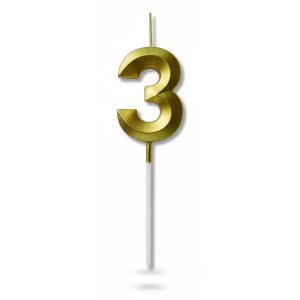 Свічка цифра 3D грані "3" золото 4,5 см
