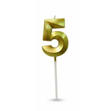 Свічка цифра 3D грані "5" золото 4,5 см
