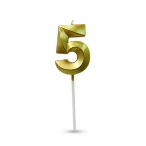 Свічка цифра 3D грані "5" золото 4,5 см
