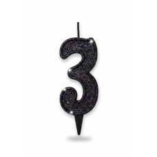 Cвічка цифра "3" чорна глітер, 7 см
