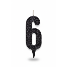 Cвічка цифра "6" чорна глітер, 7 см
