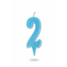 Cвічка цифра "2" блакитна глітер, 7 см