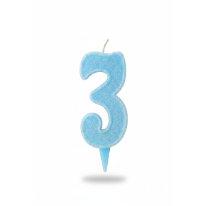Cвічка цифра "3" блакитна глітер, 7 см