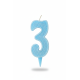 Cвічка цифра "3" блакитна глітер, 7 см