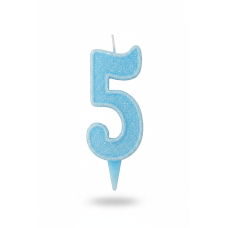 Cвічка цифра "5" блакитна глітер, 7 см