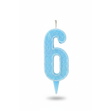 Cвічка цифра "6" блакитна глітер, 7 см