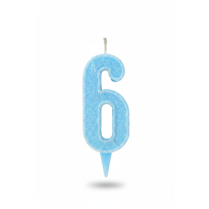 Cвічка цифра "6" блакитна глітер, 7 см