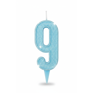 Cвічка цифра "9" блакитна глітер, 7 см