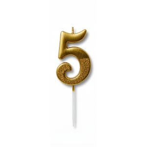 Cвічка цифра з присипкою лакована "5" золото, 5 см