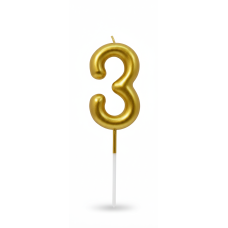 Свічка цифра об'ємна лакована "3" золото 6,5 см
