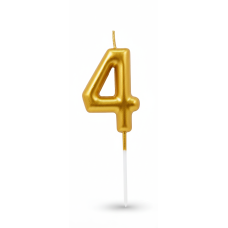 Свічка цифра об'ємна лакована "4" золото 6,5 см
