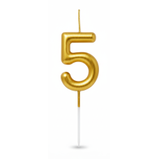 Свічка цифра об'ємна лакована "5" золото 6,5 см
