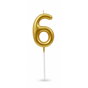 Свічка цифра об'ємна лакована "6" золото 6,5 см
