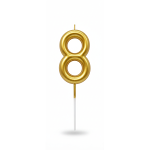 Свічка цифра об'ємна лакована "8" золото 6,5 см
