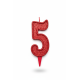 Cвічка цифра "5" червона глітер, 7 см