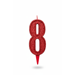 Cвічка цифра "8" червона глітер, 7 см