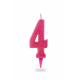Цифровая свечка с розовым блеском "4"