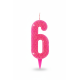 Cвічка цифра "6" рожева глітер, 7 см