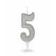 Цифровая свечка "5" серебряного цвета