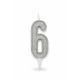 Cвічка цифра "6" срібло глітер, 7 см