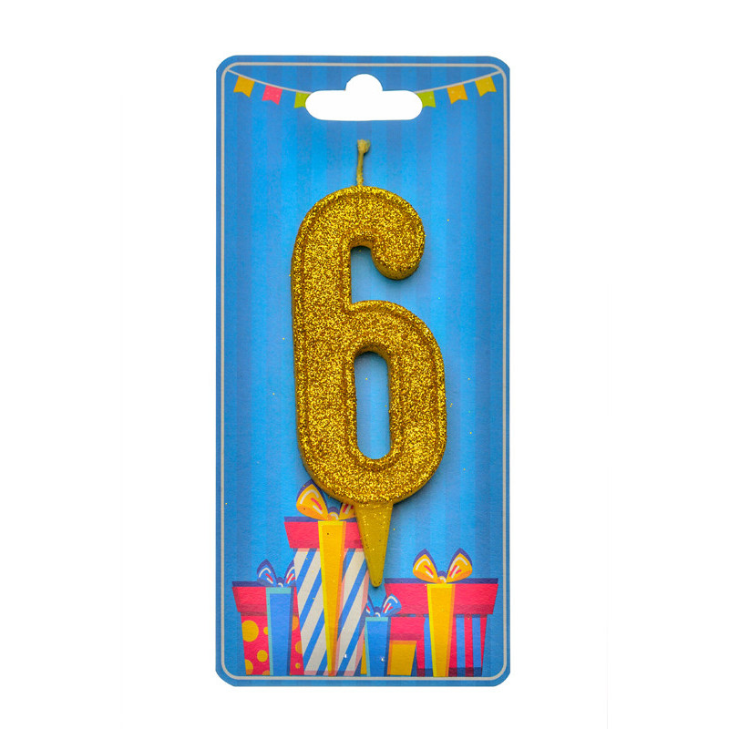 Cвічка цифра "6" золото глітер, 7 см