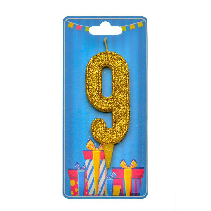 Cвічка цифра "9" золото глітер, 7 см