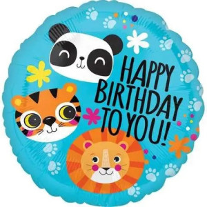 Повітряна куля фольгована кругла 18" (45 см) з малюнком "HAPPY BIRTHDAY тваринки", Китай