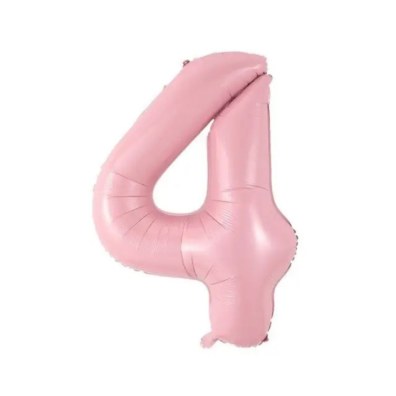 Воздушный шар-цифра фольгированный 4, нежно розовый (baby pink), 76 см