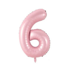 Повітряна куля "Цифра 6" фольгована, ніжно-рожева (baby pink), 76 см, в індивідуальній упаковці