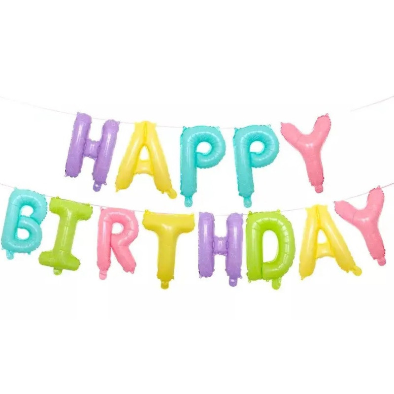 Надпись фольгированная "HAPPY BIRTHDAY" в стиле макарунс, 40 см