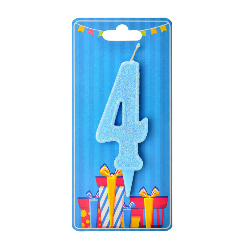 Cвічка цифра "4" блакитна глітер, 7 см