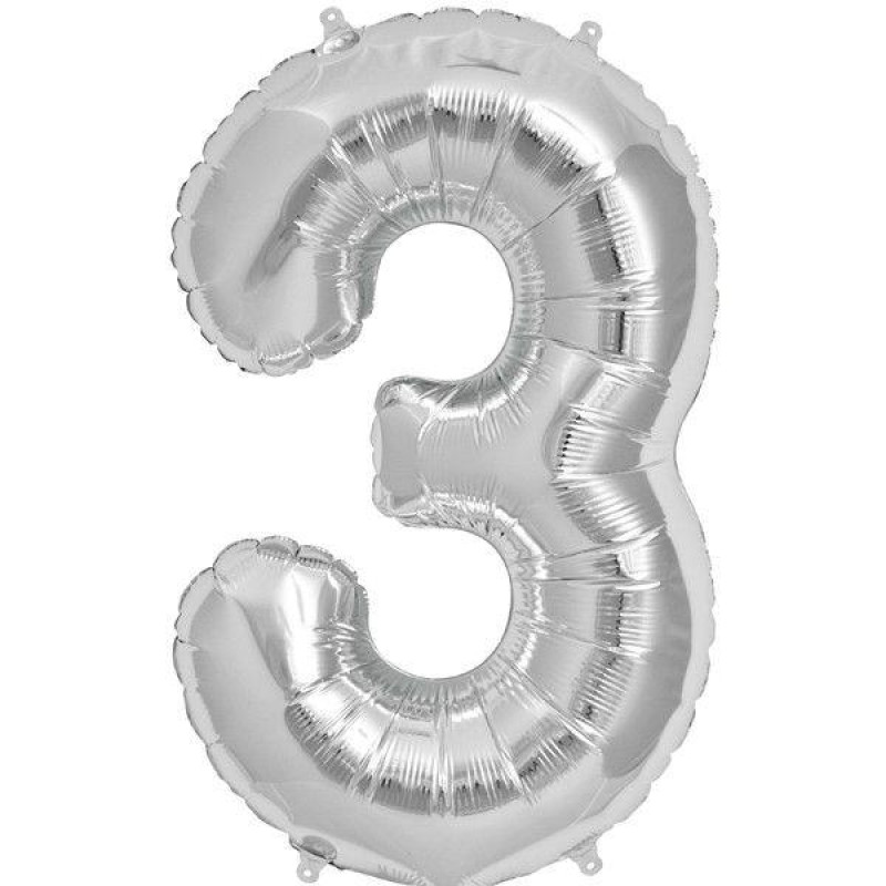 Воздушный мини-шар из фольги "Цифра 3", серебристый, 35 см
