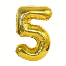 Повітряна куля "Цифра 5" фольгована, золото, 76 см, в індивідуальній упаковці