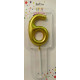 Объемная свечка-цифра "6" золотого цвета, 6,5 см