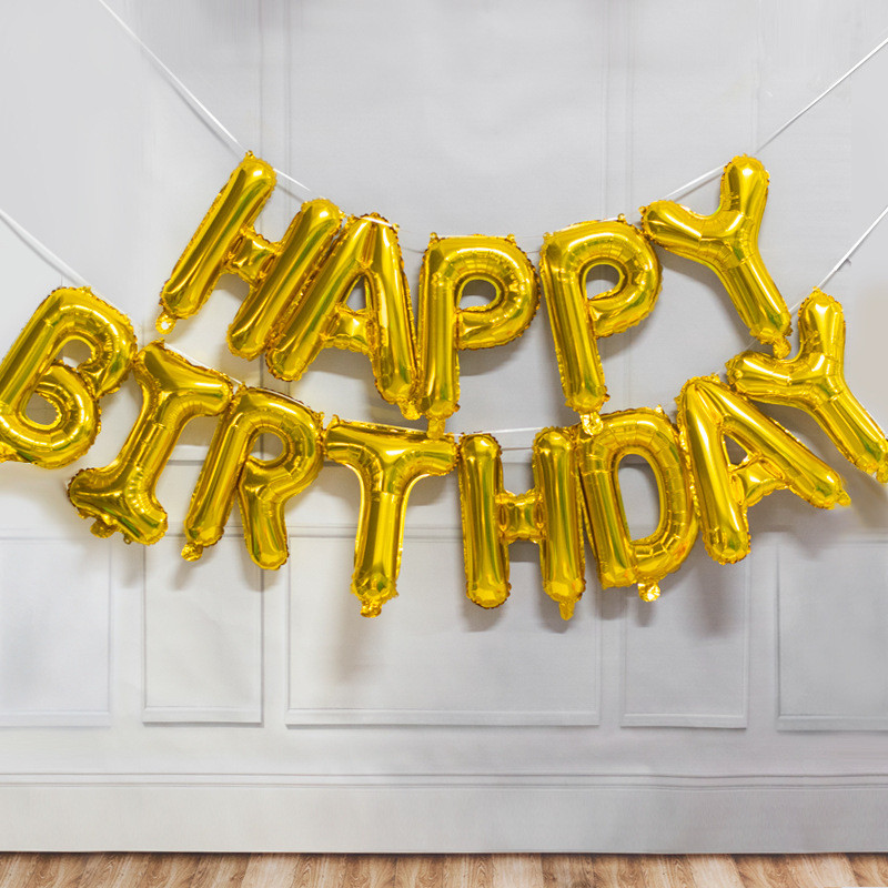 Надпись фольгированная "HAPPY BIRTHDAY" золотистая, 40 см