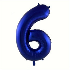 Повітряна куля "Цифра 6" фольгована, синя, 76 см, в індивідуальній упаковці