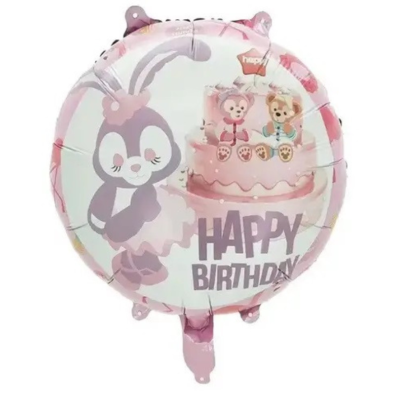 Повітряна куля фольгований круг 18" (45 см) з малюнком "HAPPY BIRTHDAY рожеве зайченя", Китай