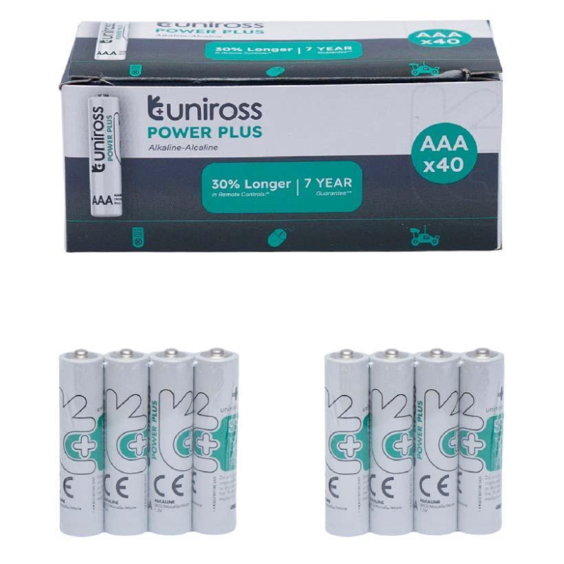 Батарейка щелочная Uniross Power Plus AAA LR03, 1.5 V, 1 шт, для электронных приборов