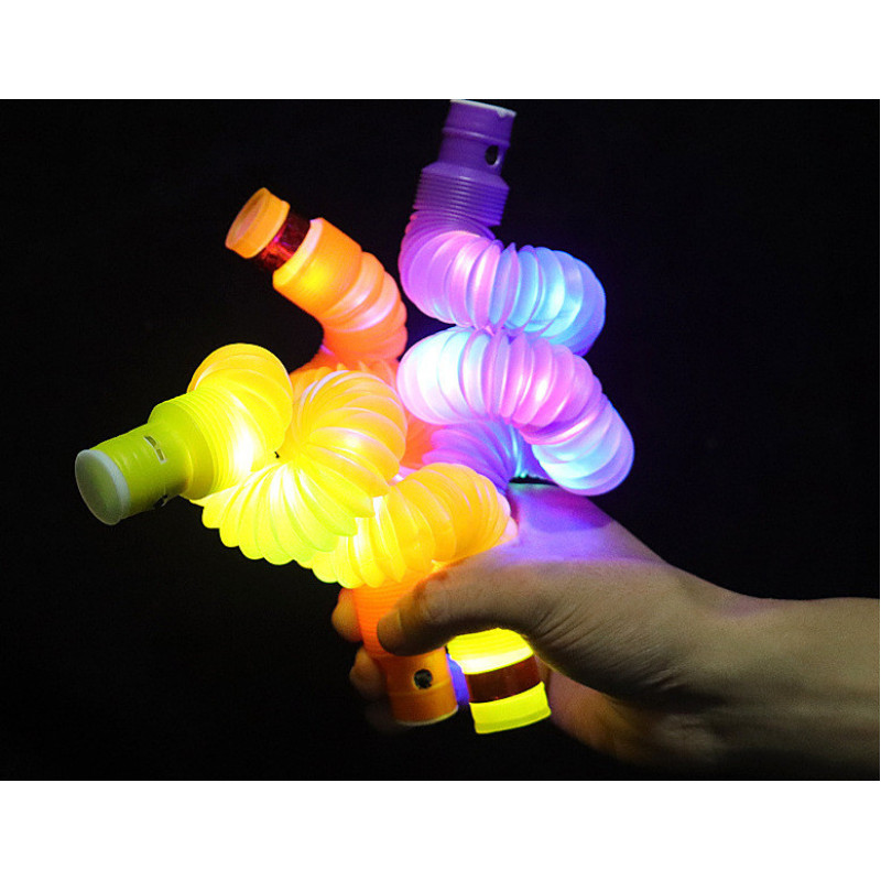 Антистрес-труба Pop Tube з підсвіткою, гофрована, миготлива, 20х3 см