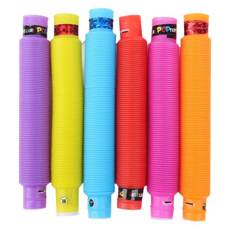 Антистрес-труба Pop Tube з підсвіткою, гофрована, миготлива, 20х3 см