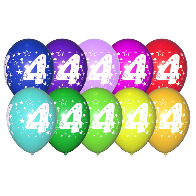 Повітряна куля латексна з малюнком "Цифра 4", 12" (30 см)