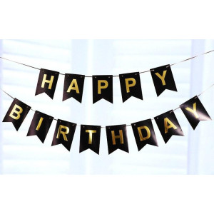Паперова гірлянда-прапорці "Happy Birthday" чорного кольору