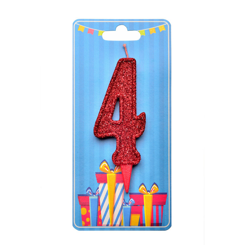 Cвічка цифра "4" червона глітер, 7 см