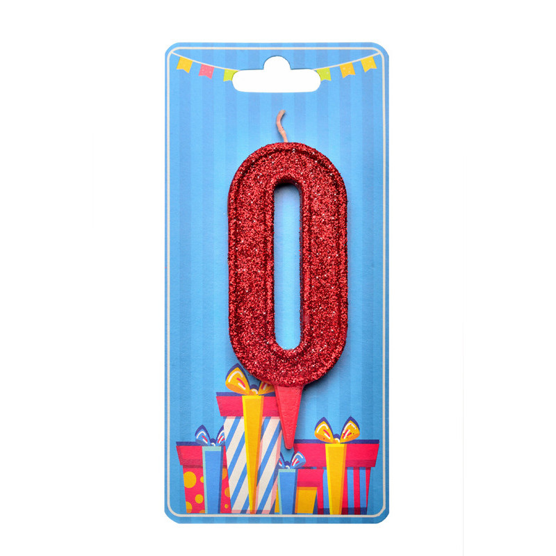Цифровая свечка с блеском "0", красная