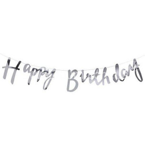 Гірлянда-напис "Happy Birthday"  з фольгованих літер срібна